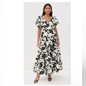 English Factory cream and black floral Print Dramatic Bubble Sleeves Maxi Dress